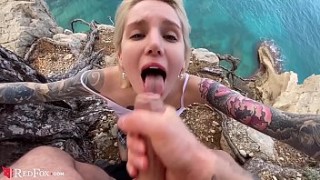 Babe Blowjob Big Dick cfnm handjob and Cum in Mouth Outdoor by the Sea