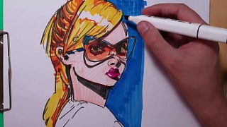 Quick Sketch hd hindi sex video with Copic Markers , the process of drawing a portrait