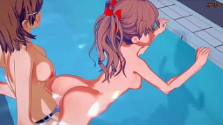 Misaka Mikoto strapon fucks Shirai Kuroko in a swimming pool - A Certain Magical sexy hote video Index Hentai.
