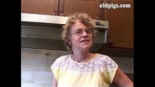 Old housewife sucking happy tugging a young cock