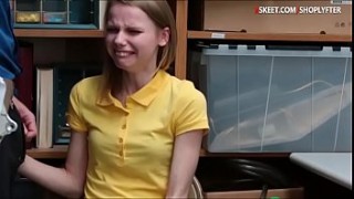 Nasty teen thief Catrina Petrov gives a sloppy blowjob and gets her pussy screwed by LP pooping girls officer in the back office