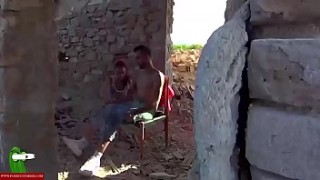 A voyeur and a junny sins couple sucking in the abandoned house. SAN134