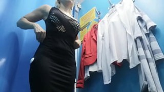Dressing room. Hidden camera. Russian girl with big boobs little slut and nipples