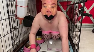 Fuckpig porn justafilthycunt humiliating degradation pig pissing caged kylie page anal piss drinking and eating from bowls
