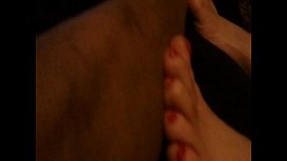 sexy milf with rubs feet on naked riding dude for money