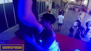 Ebony pornstar blowjob and norasex fuck on stage